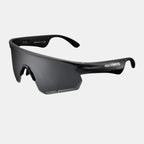 VAUCLIOR black unisex sport sunglasses with Bluetooth audio, wraparound design, and included accessories.