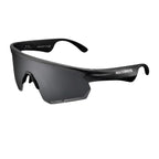 VAUCLIOR black unisex sport sunglasses with Bluetooth audio, wraparound design, and included accessories.