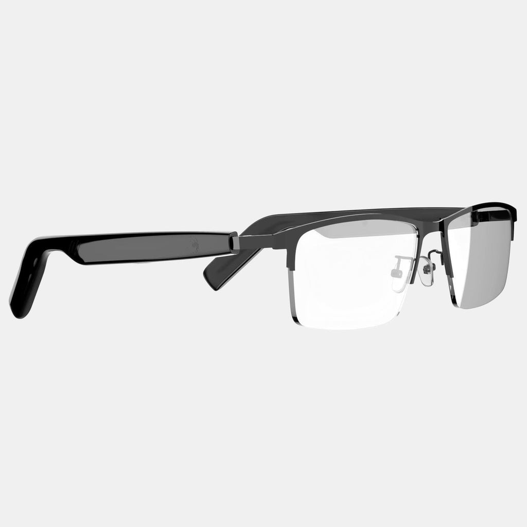 VAUCLIOR VC IRIS NANO black full-frame smart audio glasses with clear lenses and Bluetooth 5.4