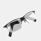 VAUCLIOR VC IRIS NANO black full-frame smart audio glasses with clear lenses, Bluetooth 5.4, and UV protection.