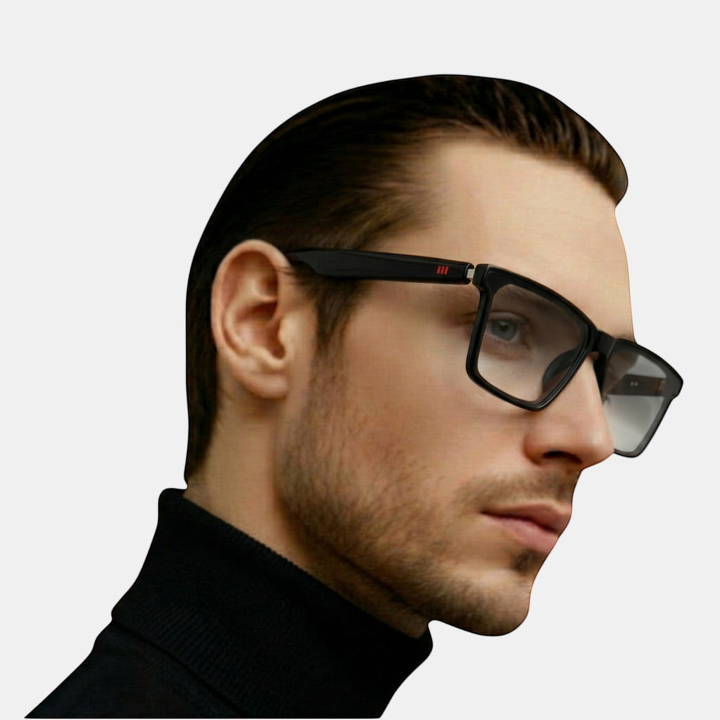 VAUCLIOR VC SORE ONE black smart glasses with Bluetooth, music, voice assistant, and call functions.
