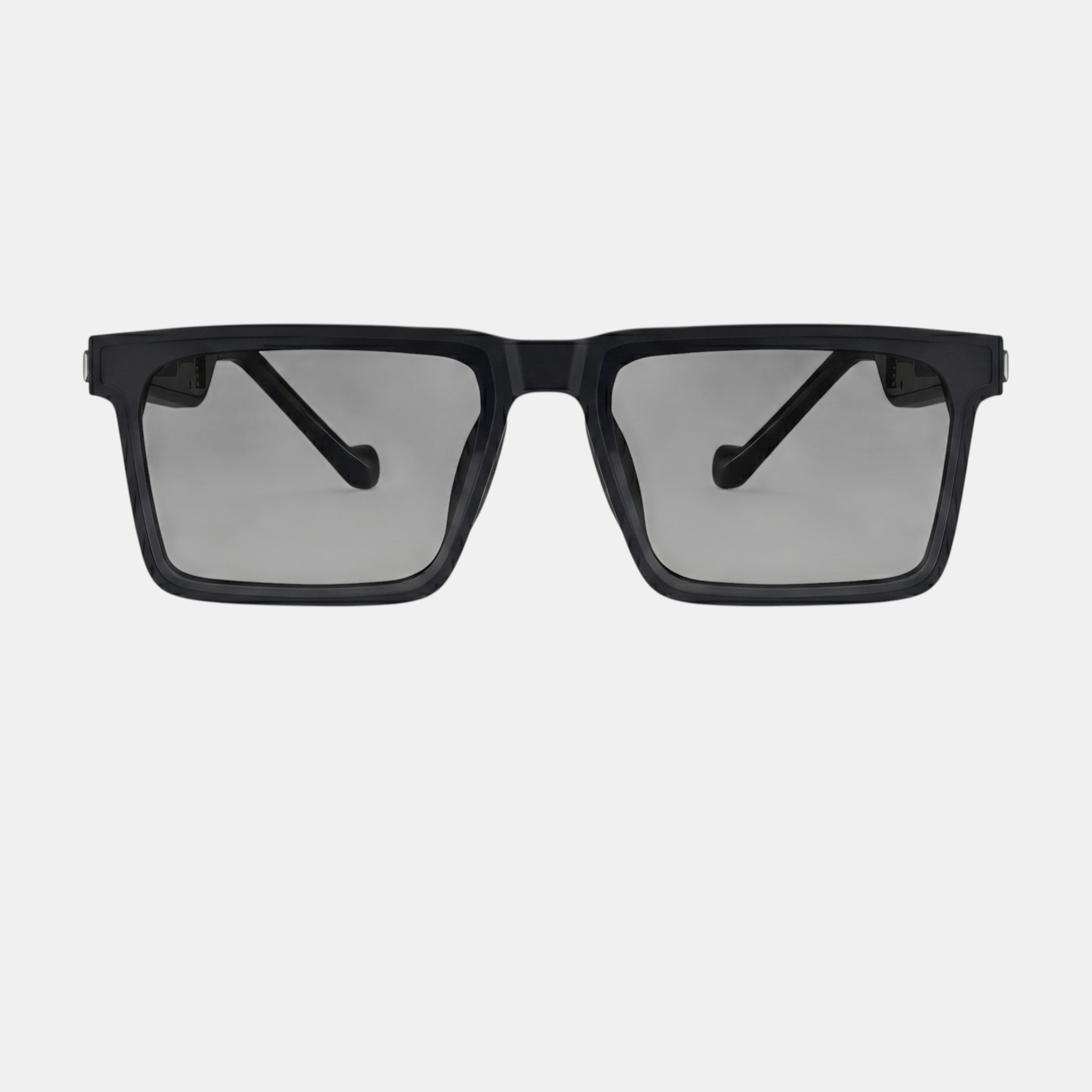 VAUCLIOR SORE ONE black acetate square frame sunglasses with grey gradient lenses.