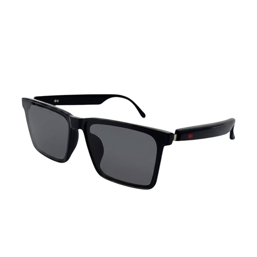 VAUCLIOR SORE ONE black rectangular sunglasses with dark grey lenses and red accent detail on the arms.