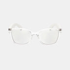 VAUCLIOR VC CLÉO clear frame smart glasses with white arms, designed for calls and music.