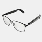 VAUCLIOR VC IRIS NANO smart glasses with silver full-rim frame and black arms, featuring clear lenses and Bluetooth 5.4.
