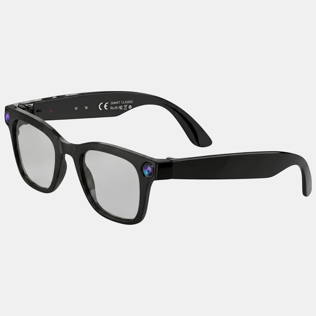 VAUCLIOR lunettes connectées VC NEO PLUS noires en TR90 avec caméra intégrée et verres transparents.