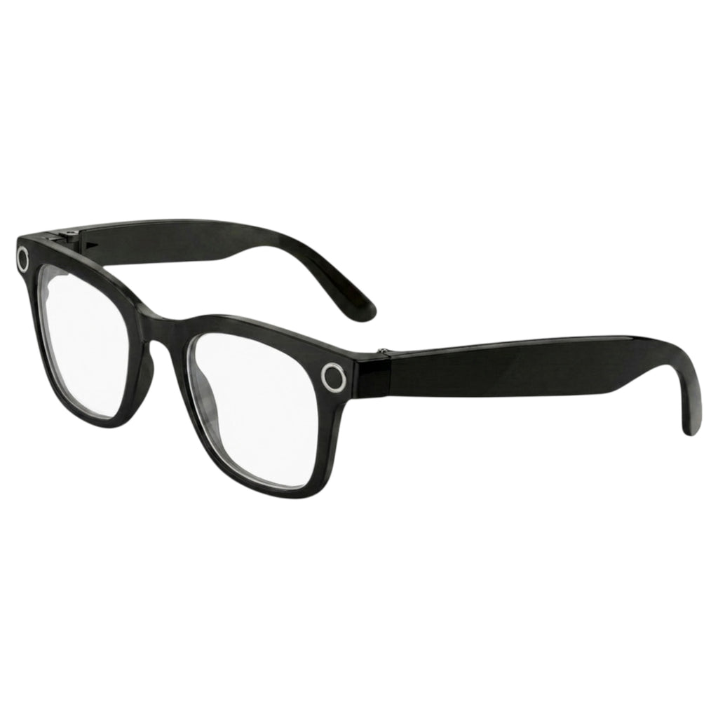 Lunettes connectées VAUCLIOR VC AXE GEN1 noires à monture rectangulaire mate avec technologie multimédia intégrée