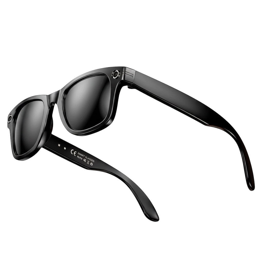 Lunettes intelligentes VAUCLIOR AXE GEN1 noires rectangulaires en TP mat avec objectif intégré.