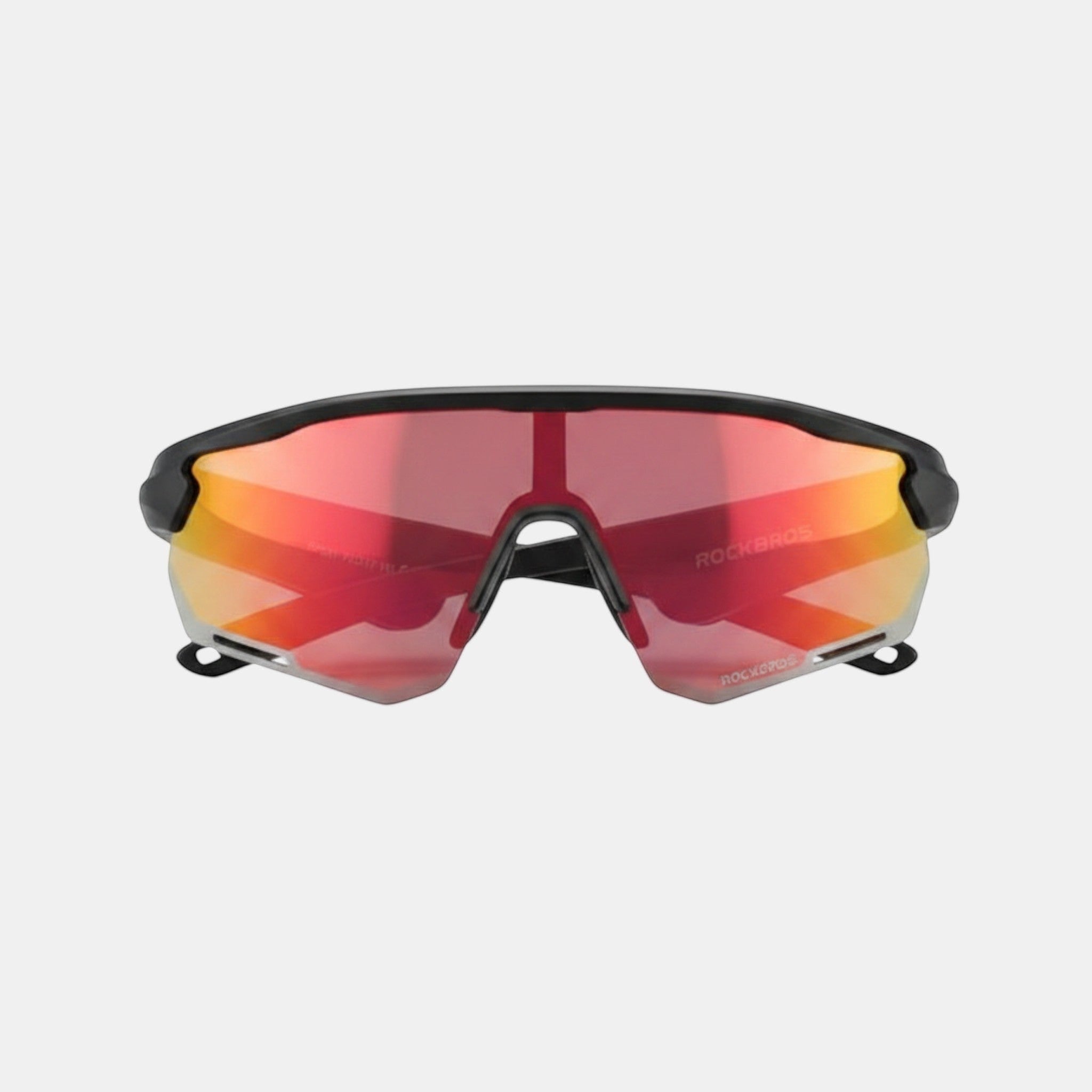 VAUCLIOR ROCKBROS ULTRA unisex sport sunglasses with red gradient lenses and black frames, featuring Bluetooth audio.