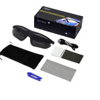VAUCLIOR VC TITAN-SL smart cycling sunglasses with UV400 protection and Bluetooth 5.4, includes charging cable and cleaning cloth.