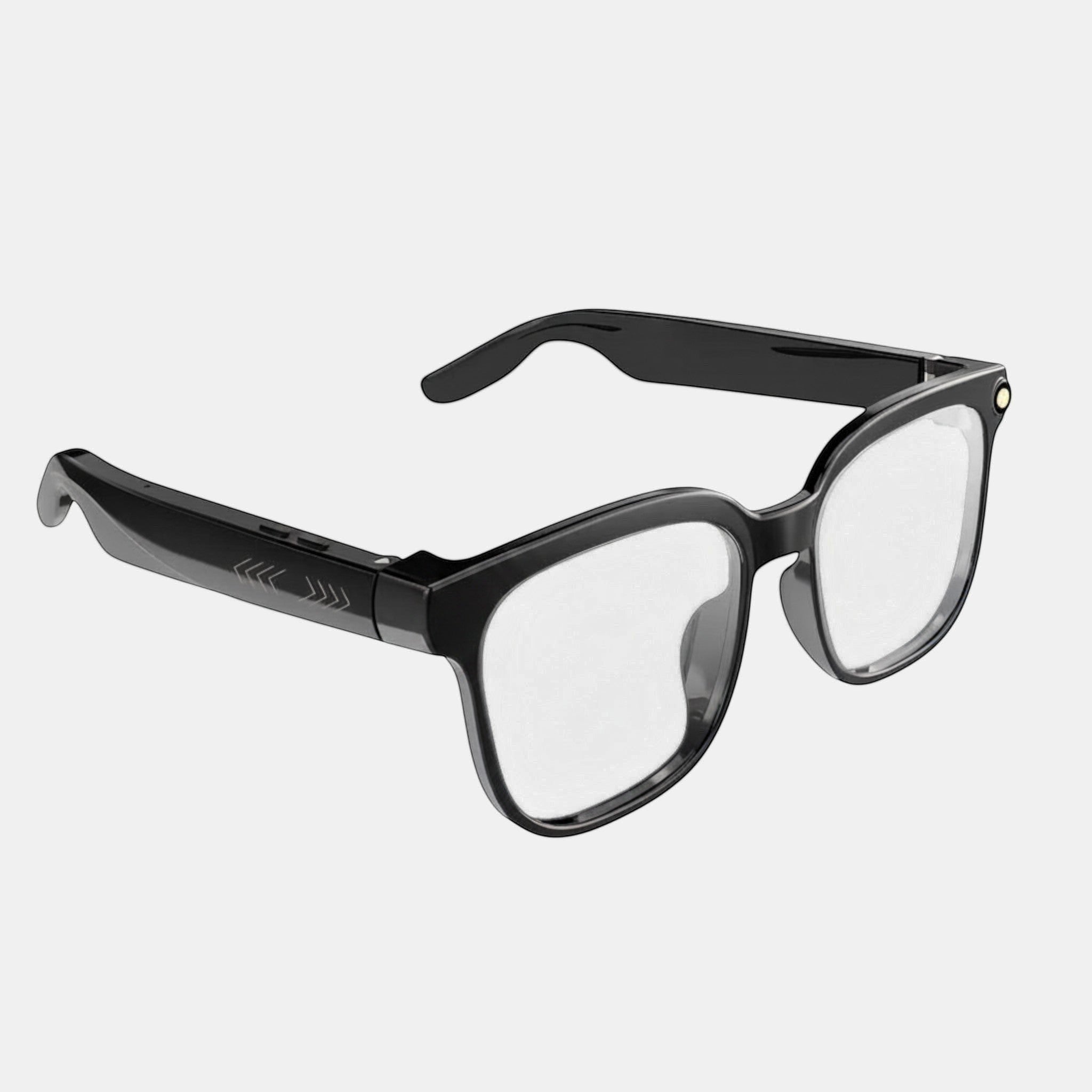 VAUCLIOR VC EVEN LENS smart glasses with black rectangular frame and integrated camera for hands-free recording and real-time translation.
