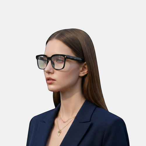 VAUCLIOR VC EVEN LENS smart glasses with black rectangular frames and subtle arrow detailing on the arms.