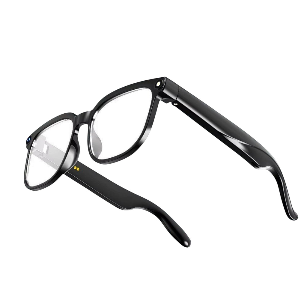 VAUCLIOR VC EVEN LENS smart glasses with rectangular frames, built-in HD camera, AI voice, translation, and music call features.