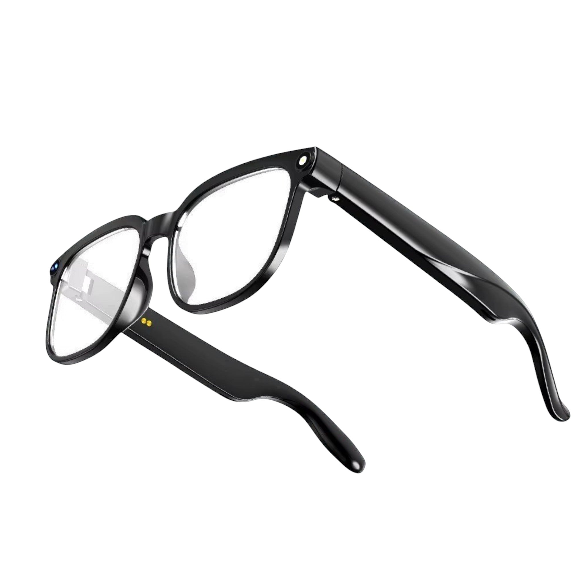 VAUCLIOR VC EVEN LENS smart glasses with rectangular frames, built-in HD camera, AI voice, translation, and music call features.