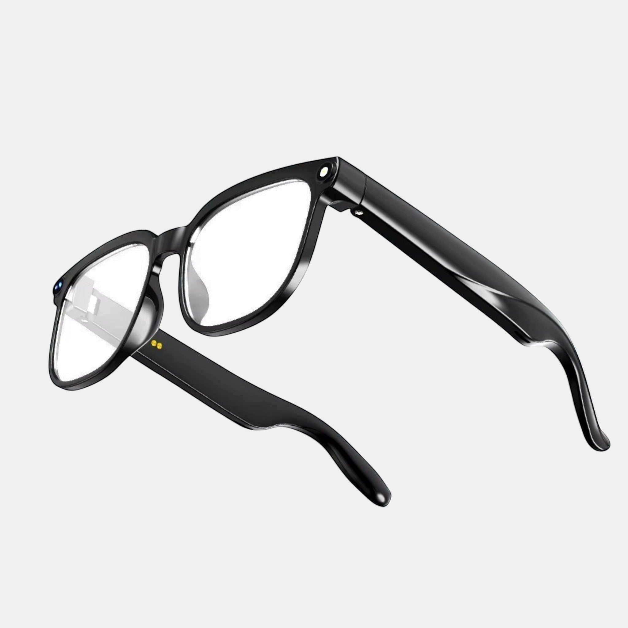 VAUCLIOR VC EVEN LENS smart glasses with rectangular frames, built-in HD camera, AI voice, translation, and music call features.