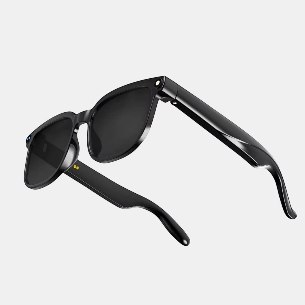 VAUCLIOR VC EVEN LENS smart glasses with rectangular frames, built-in HD camera, AI voice, translation, and music call features.