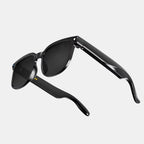 VAUCLIOR VC EVEN LENS smart glasses with rectangular frames, built-in HD camera, AI voice, translation, and music call features.