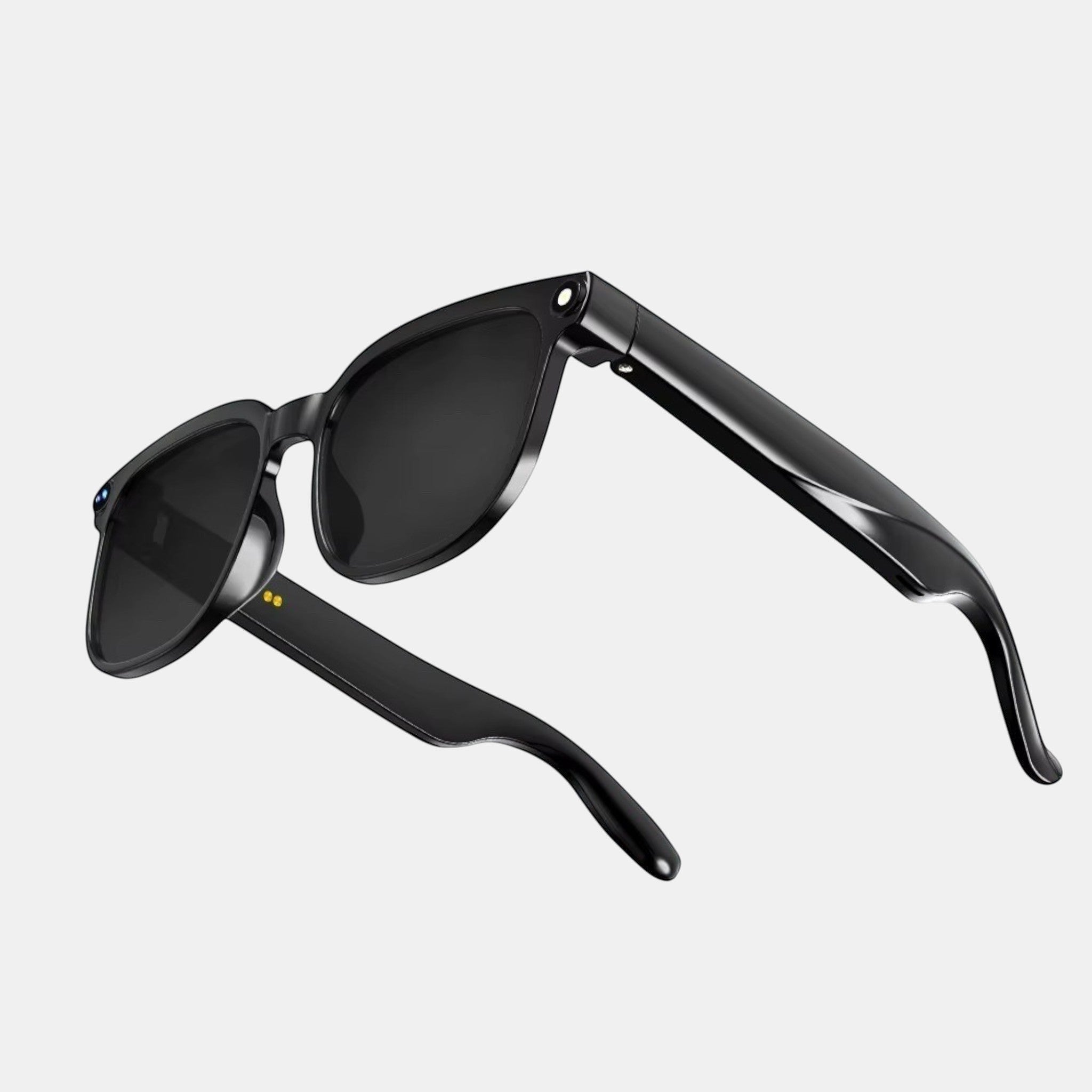 VAUCLIOR VC EVEN LENS smart glasses with rectangular frames, built-in HD camera, AI voice, translation, and music call features.