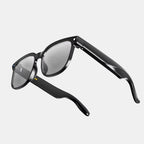VAUCLIOR VC EVEN LENS smart glasses with rectangular frames, built-in HD camera, AI voice, translation, and music call features.