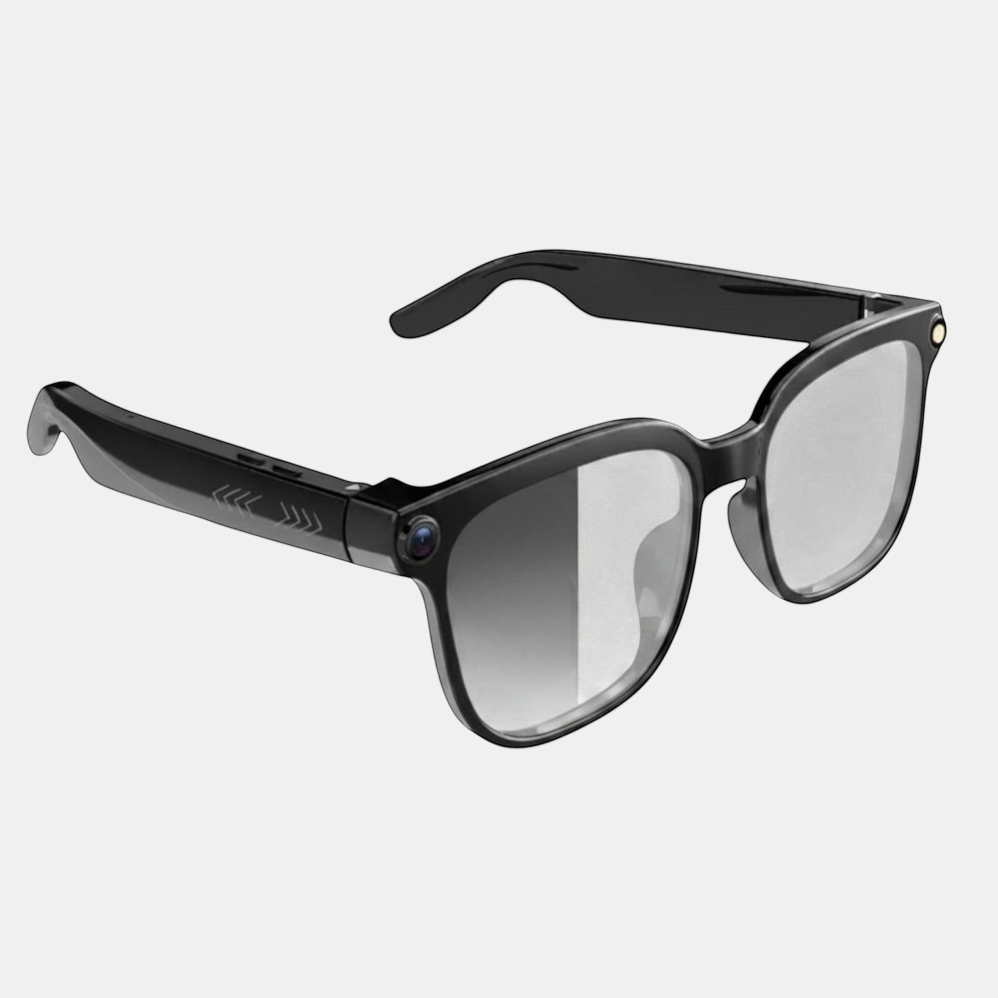 VAUCLIOR VC EVEN LENS smart glasses with AI, rectangular black frames, camera, and interactive display.
