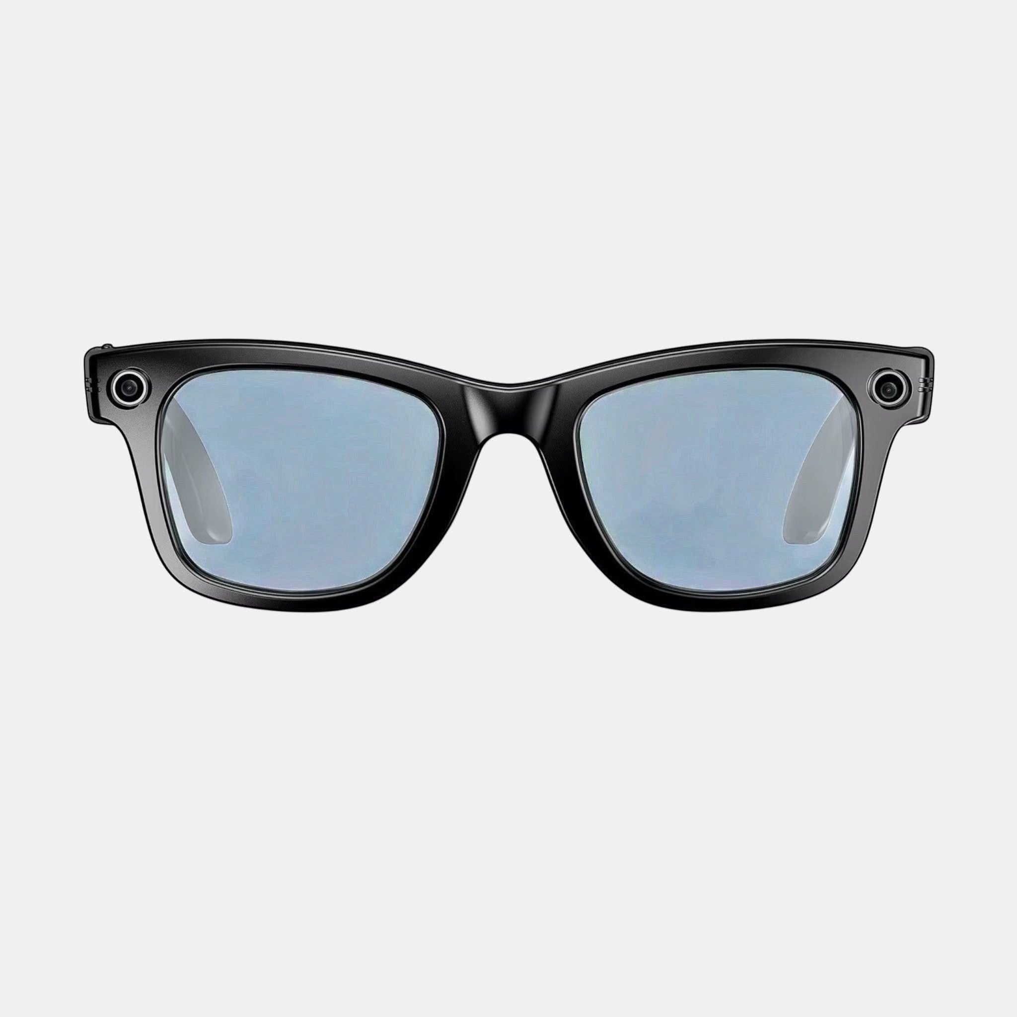 VAUCLIOR VC AXE GEN1 black rectangular smart glasses with integrated cameras and light blue lenses.
