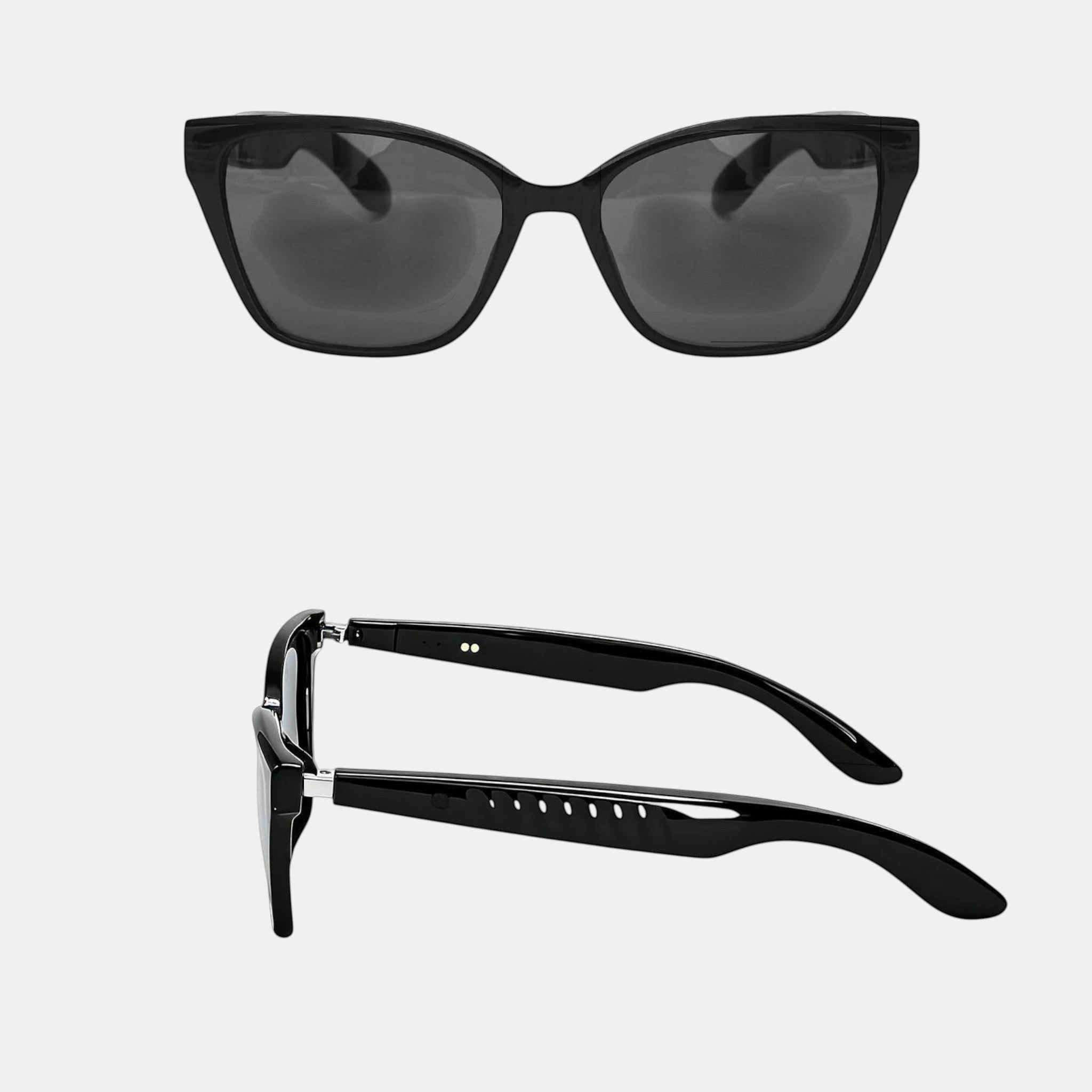 VAUCLIOR VC CLÉO black cat-eye smart glasses with integrated audio and call management. Modern, lightweight design.