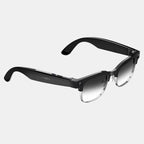 VAUCLIOR VC CORE black smart glasses with gradient lenses and silver metal frame detail. Lightweight, AI-integrated eyewear.