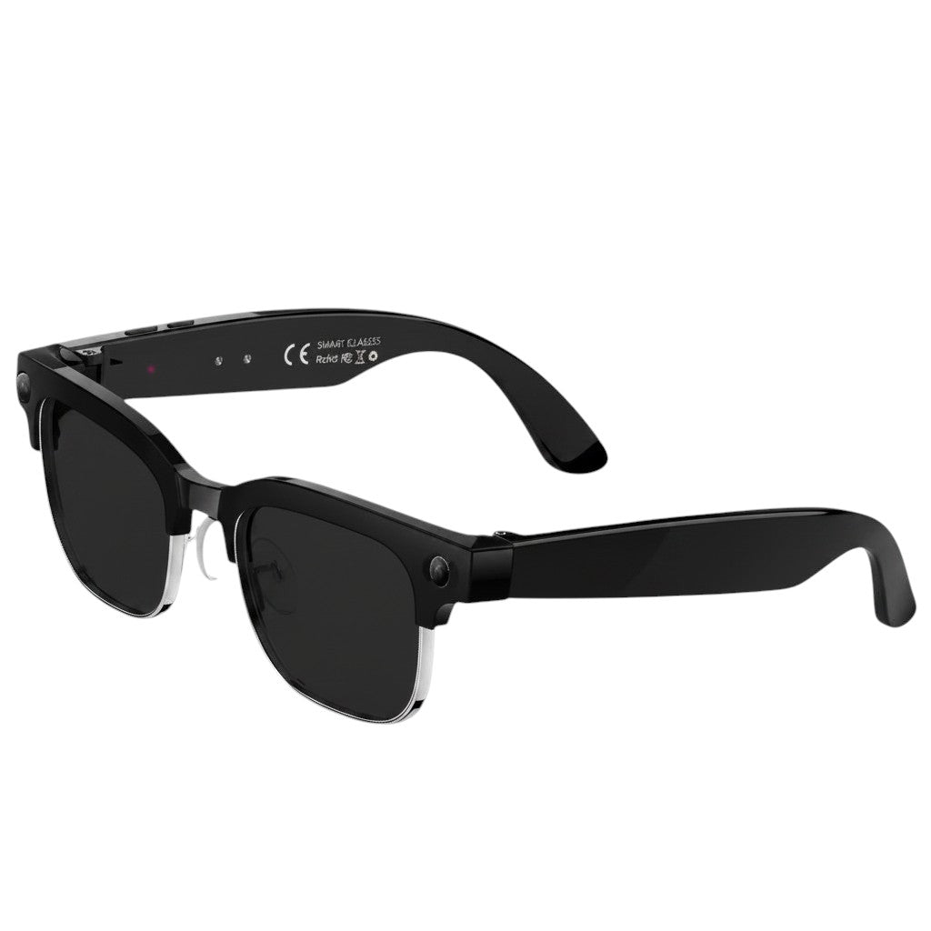 VAUCLIOR VC CORE black smart glasses with 8MP Sony camera and AI integration, 4K video, real-time translation, and stereo sound.