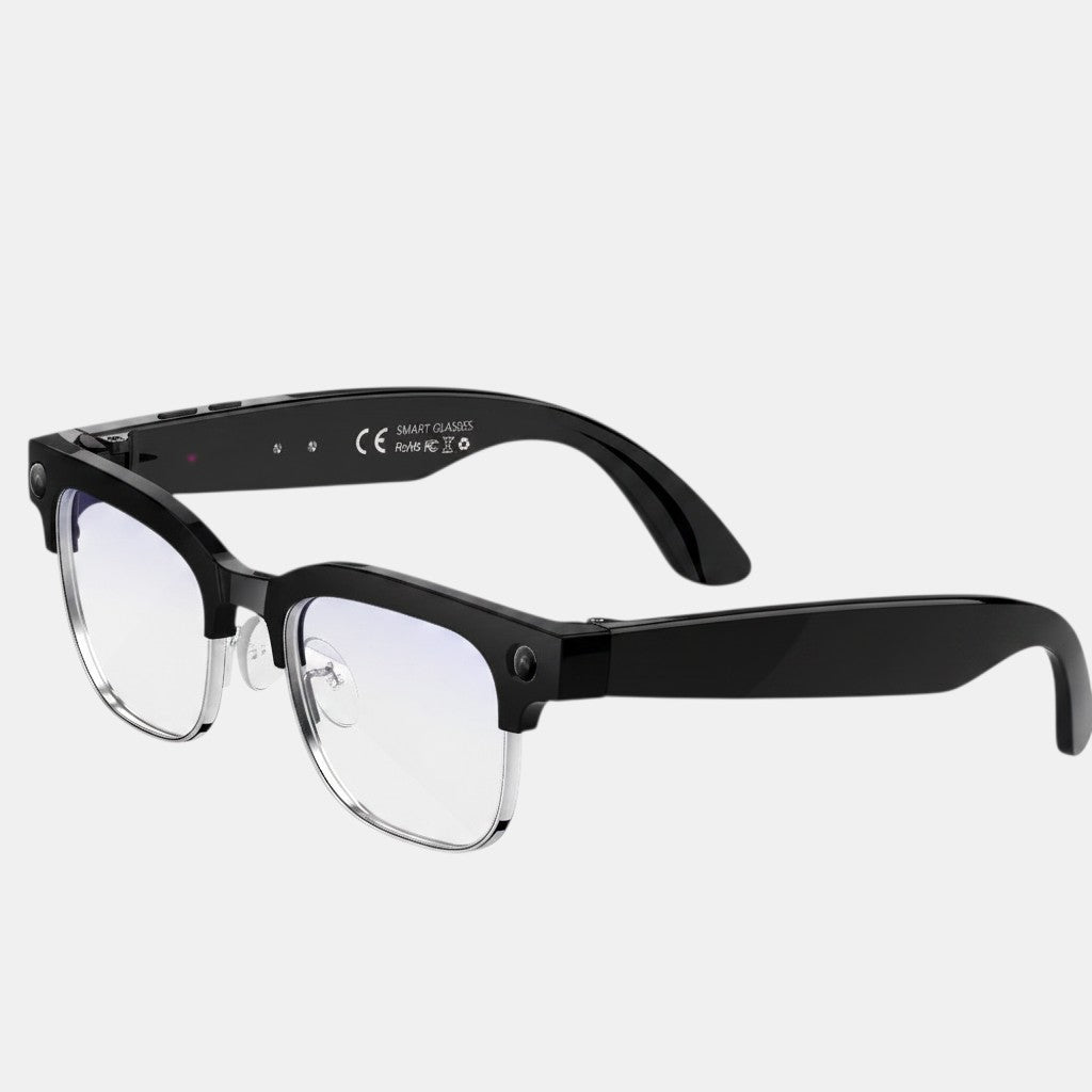 VAUCLIOR VC CORE black smart glasses with 8MP Sony camera, GPT-4.0 integration, and 4K recording. Lightweight design.