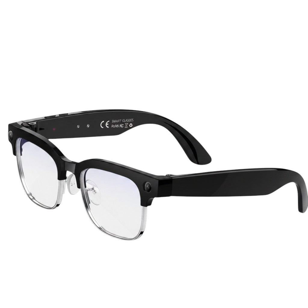 VAUCLIOR VC CORE black smart glasses with 8MP Sony camera, GPT-4.0 integration, and 4K recording. Lightweight design.