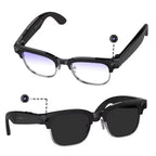 VAUCLIOR VC CORE smart glasses with 8MP camera, black frame, half-rimmed design, and blue light filtering lenses.