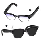VAUCLIOR VC CORE smart glasses with 8MP camera, black frame, half-rimmed design, and blue light filtering lenses.