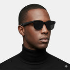 VAUCLIOR VC EVEN LENS smart glasses with black rectangular frames and dark lenses, worn by a man.