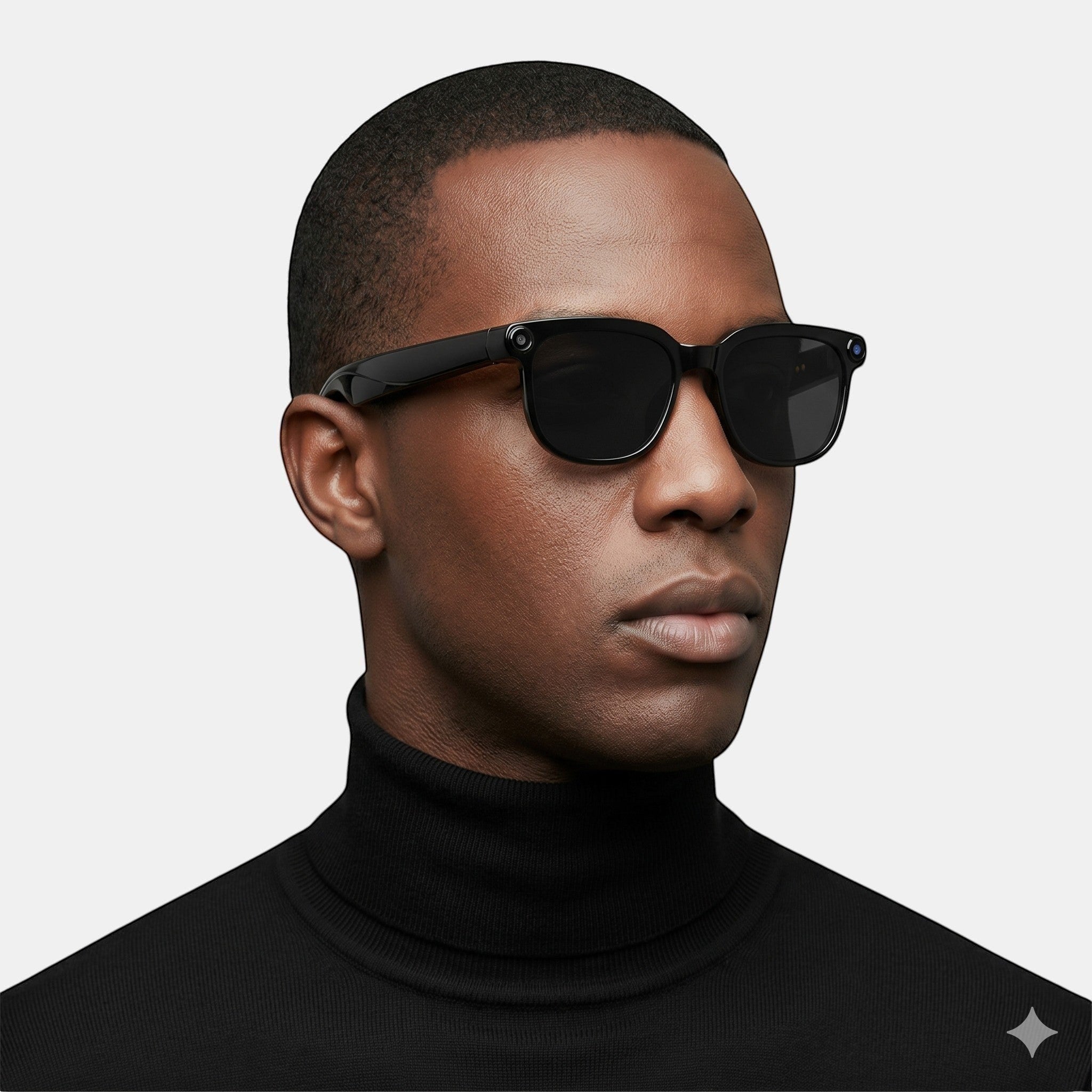 VAUCLIOR VC EVEN LENS smart glasses with black rectangular frames and dark lenses, worn by a man.