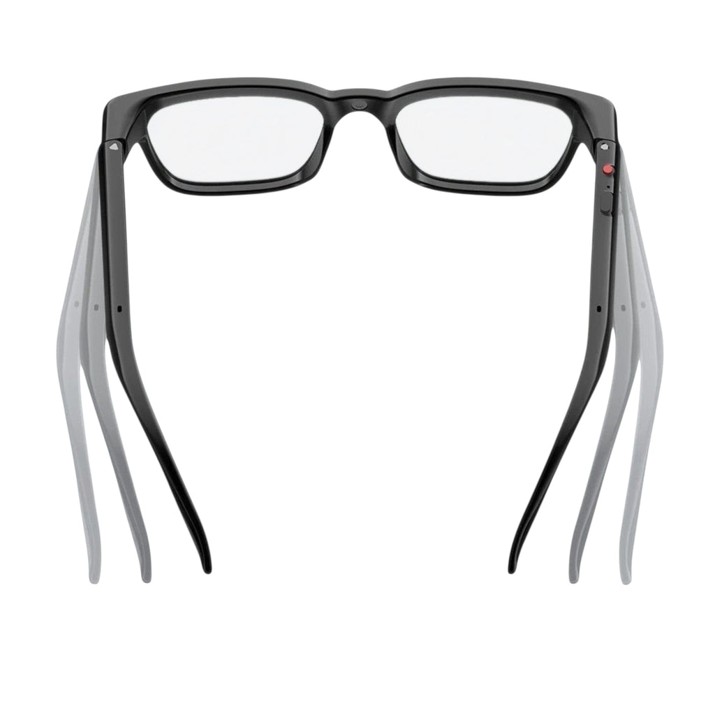 VAUCLIOR VC NOVA G1 black smart glasses with dual lenses and integrated Bluetooth headphones.