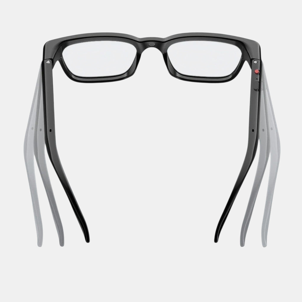 VAUCLIOR VC NOVA G1 black smart glasses with dual lenses and integrated Bluetooth headphones.