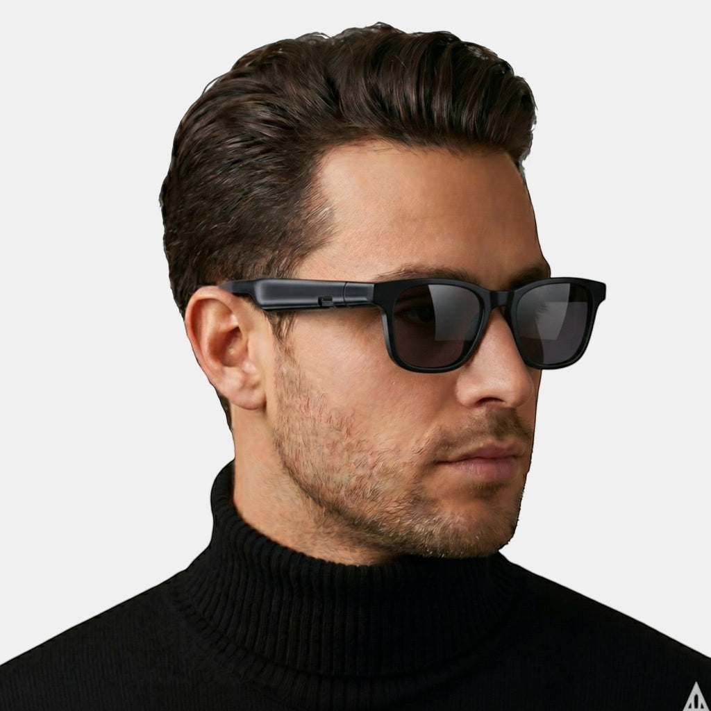 VAUCLIOR VC NOVA G1 black smart glasses with camera and built-in headphones for men.