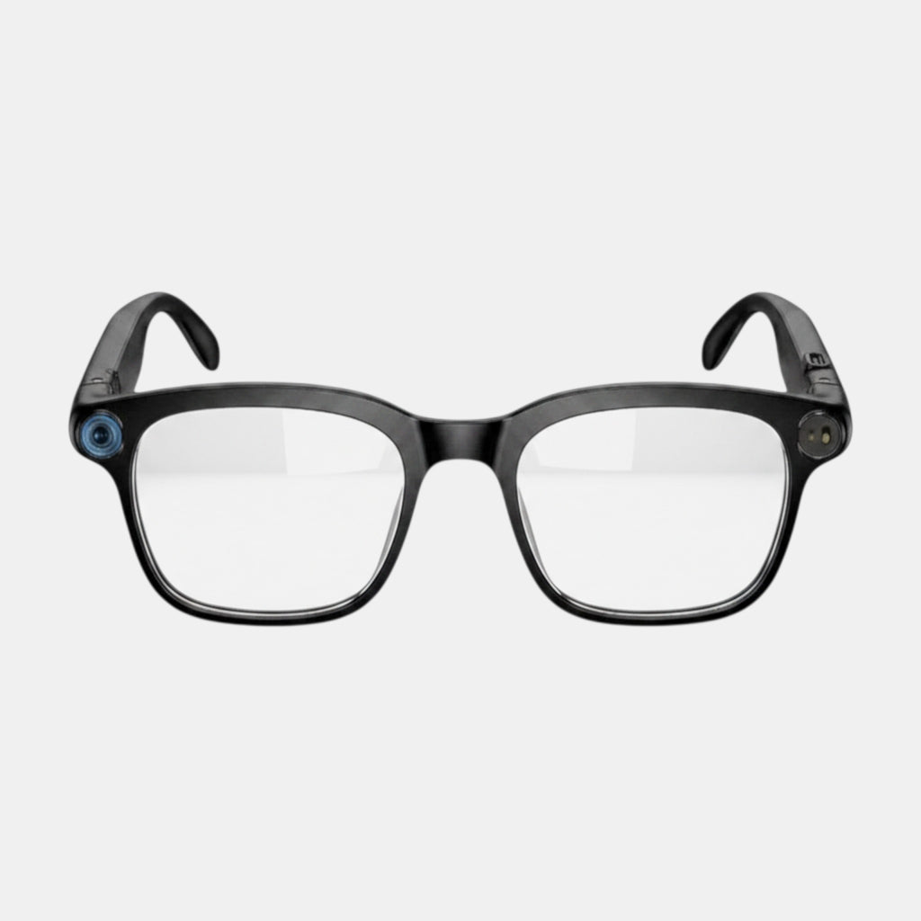 VAUCLIOR VC NOVA G1 black smart glasses with dual cameras and integrated audio.
