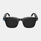 VAUCLIOR VC NOVA G1 black smart glasses with dual cameras and integrated Bluetooth headphones.