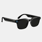 VAUCLIOR VC NOVA G1 black smart glasses with dual cameras and integrated Bluetooth headphones.