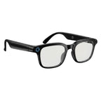 VAUCLIOR VC NOVA G1 black smart glasses with dual cameras and integrated Bluetooth headphones.