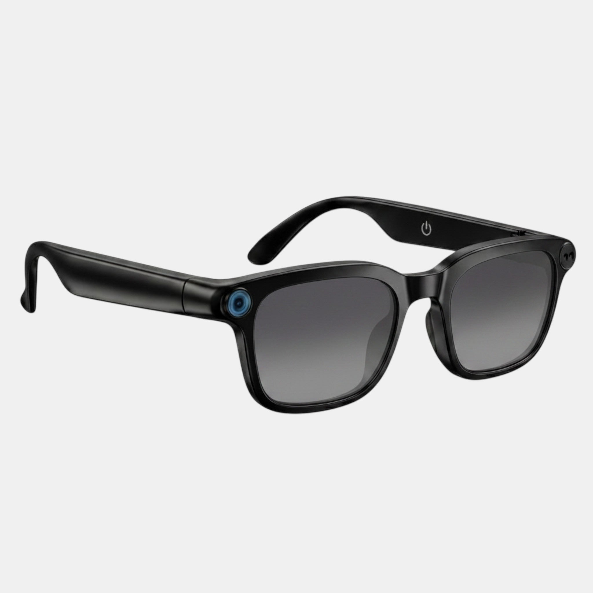 VAUCLIOR VC NOVA G1 black smart glasses with dual cameras and integrated Bluetooth headphones.