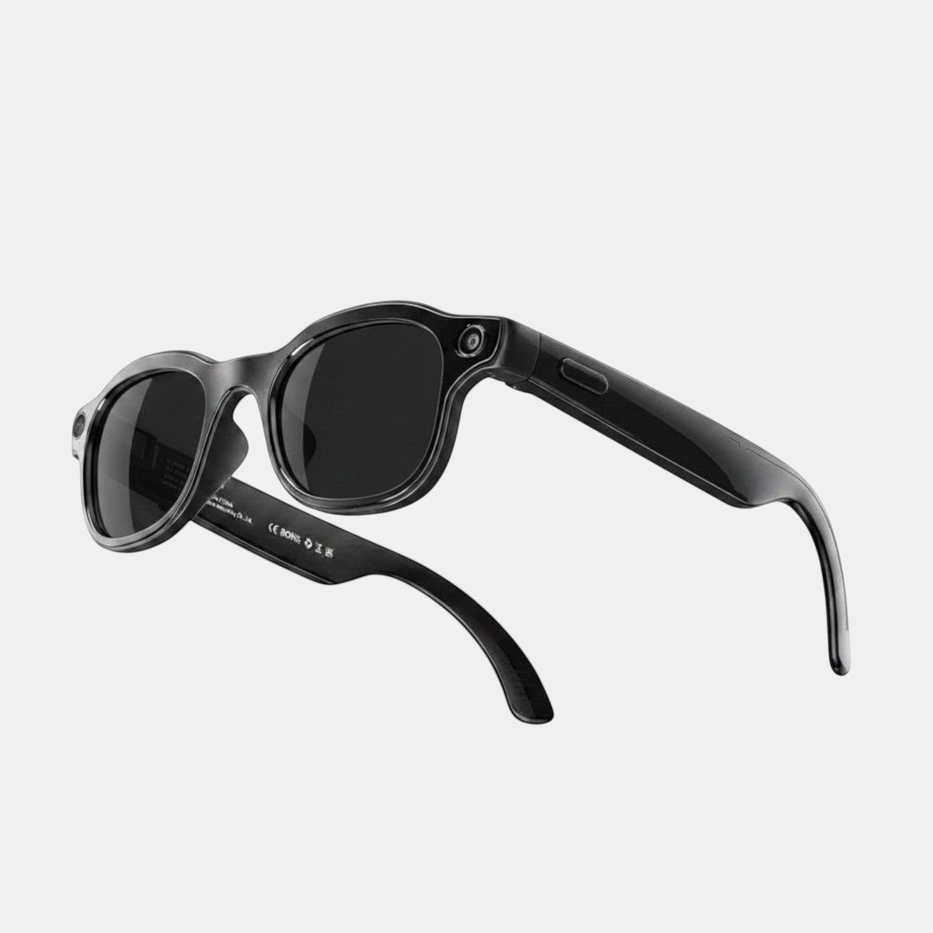 VAUCLIOR VC PRISM PRO black smart glasses with 8MP camera and AI voice assistant, lightweight and stylish.