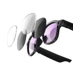 VAUCLIOR VC PRISM PRO smart glasses with layered lenses, black frame, and purple tint.