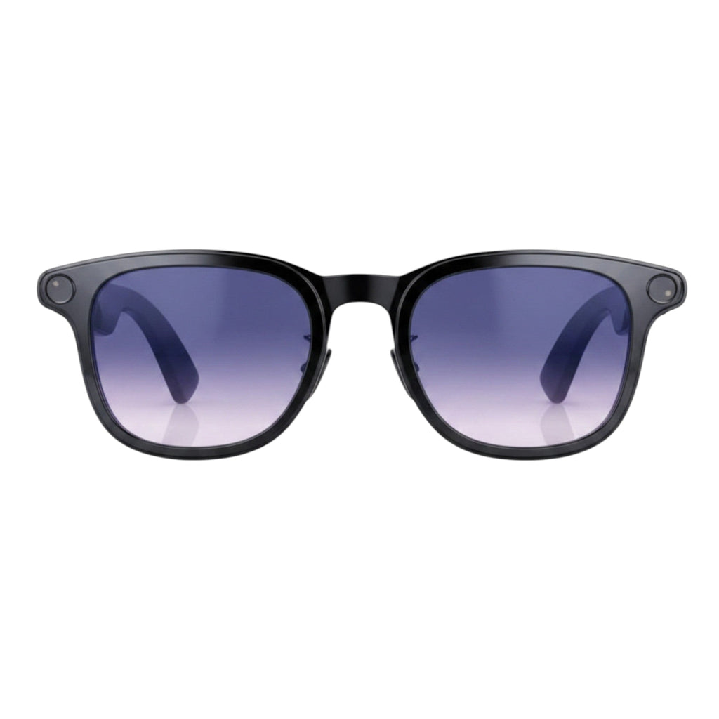 VAUCLIOR VC RAY MAX black smart sunglasses with purple gradient lenses and integrated Bluetooth.