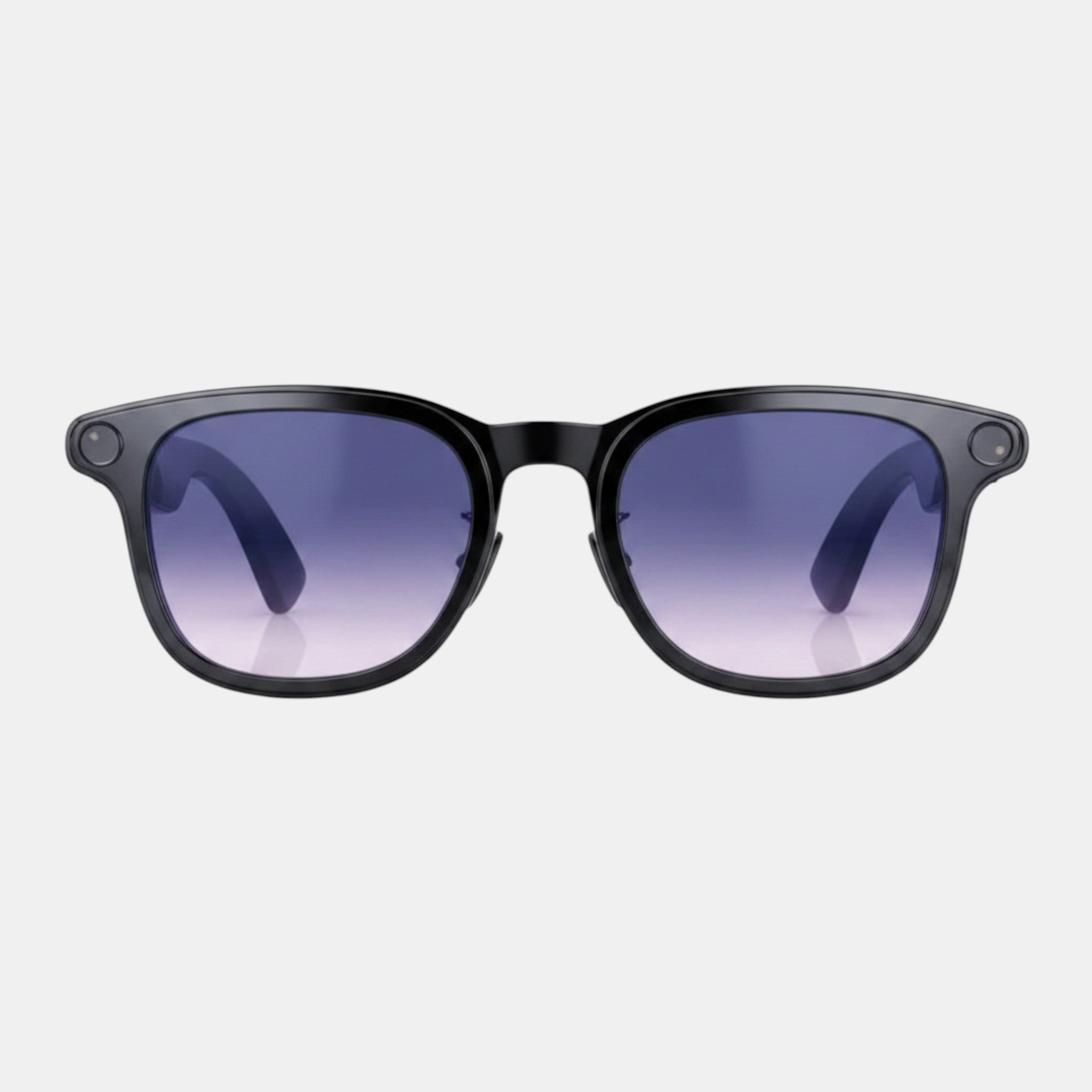 VAUCLIOR VC RAY MAX black smart sunglasses with purple gradient lenses and integrated Bluetooth.