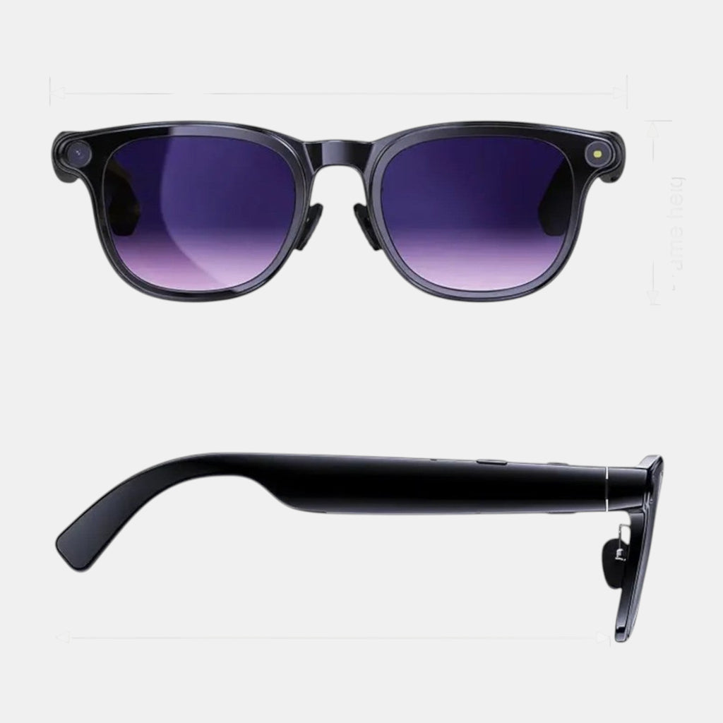 VAUCLIOR VC RAY MAX black smart sunglasses with gradient lenses and integrated camera.