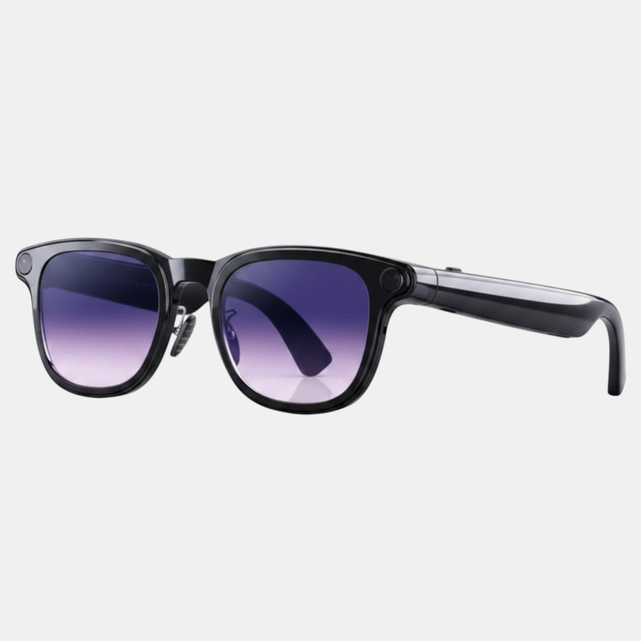 VAUCLIOR VC RAY MAX black smart sunglasses with purple gradient lenses and integrated Bluetooth.