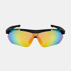 VAUCLIOR VC TITAN-SL black sports sunglasses with mirrored rainbow lenses and Bluetooth 5.4 connectivity.