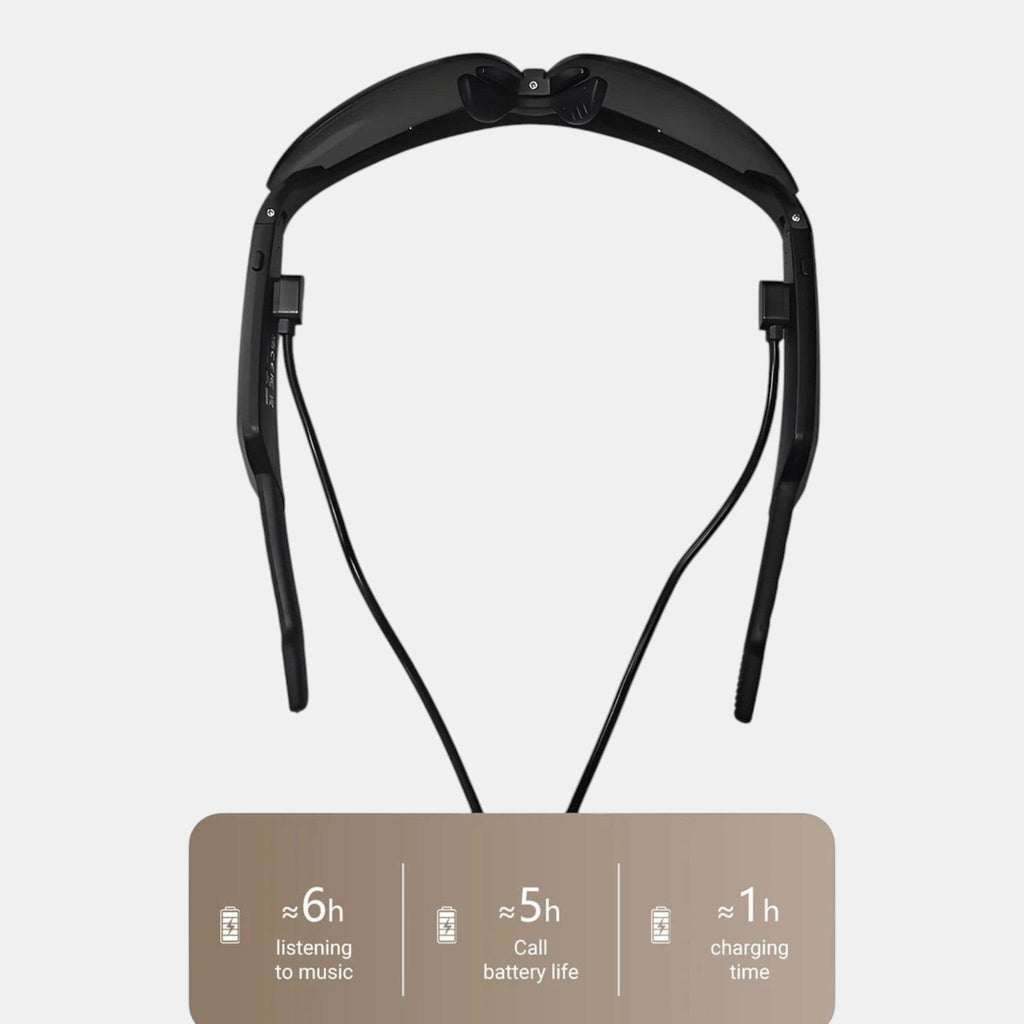VAUCLIOR VC TITAN-SL black smart glasses with Bluetooth 5.4 and UV400 protection, lightweight for outdoor activities.